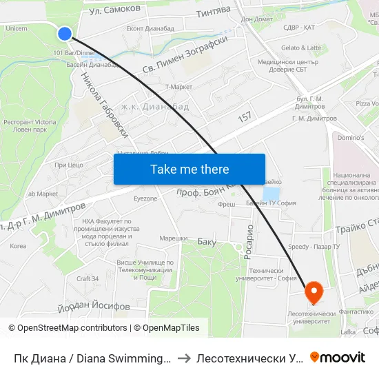 Пк Диана / Diana Swimming Complex (1342) to Лесотехнически Университет map