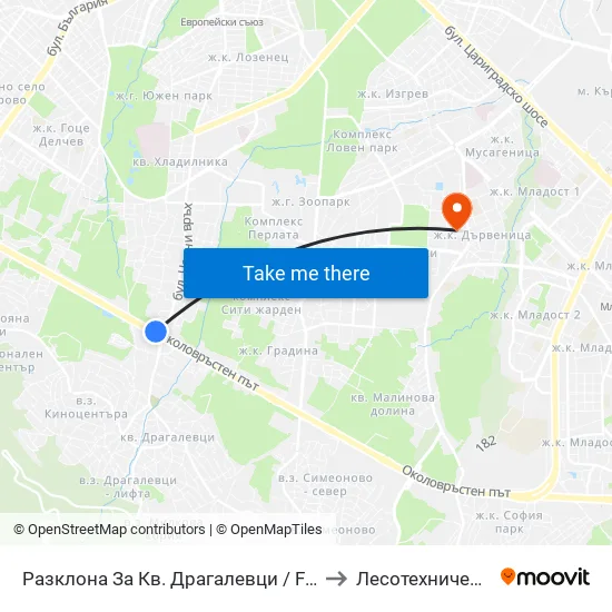 Разклона За Кв. Драгалевци / Fork Road To Dragalevtsi Qr. (1456) to Лесотехнически Университет map