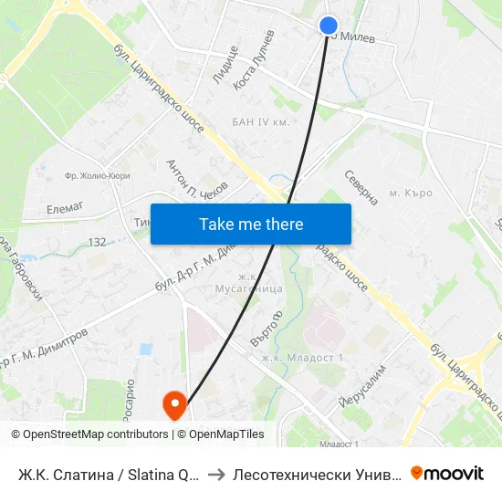 Ж.К. Слатина / Slatina Qr. (0688) to Лесотехнически Университет map