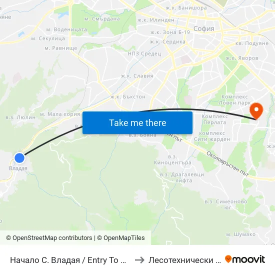 👋 Начало С. Владая / Entry To Vladaya Village (1499) to Лесотехнически Университет map