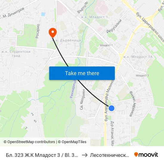 Бл. 323 Ж.К Младост 3 / Bl. 323, Mladost 3 Qr. (2486) to Лесотехнически Университет map