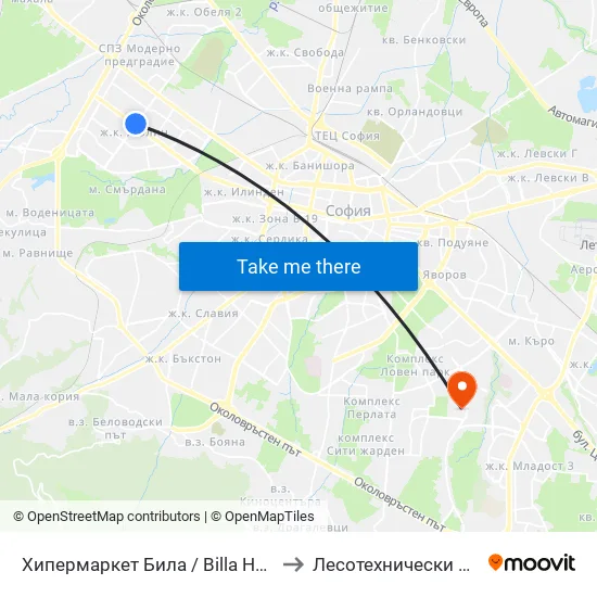 Хипермаркет Била / Billa Hypermarket (2681) to Лесотехнически Университет map