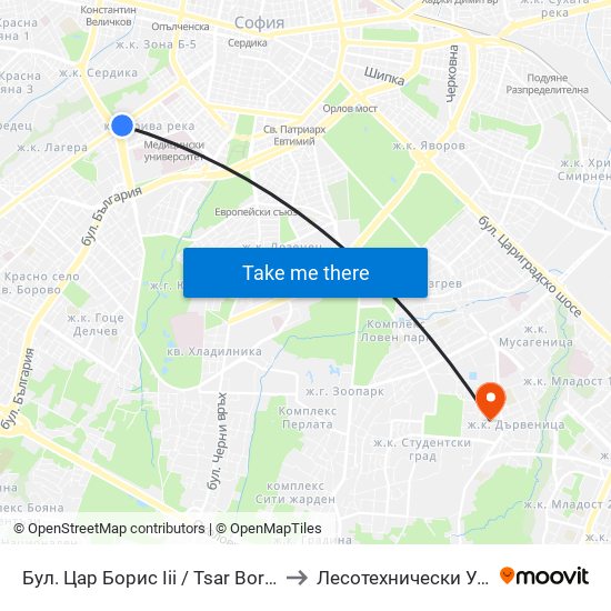 Бул. Цар Борис Ііі / Tsar Boris Ііі Blvd. (0392) to Лесотехнически Университет map