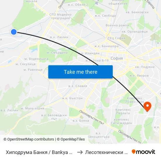 👋 Хиподрума Банкя / Bankya Hippodrome (2307) to Лесотехнически Университет map