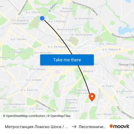 Метростанция Ломско Шосе / Lomsko Shose Metro Station (2660) to Лесотехнически Университет map
