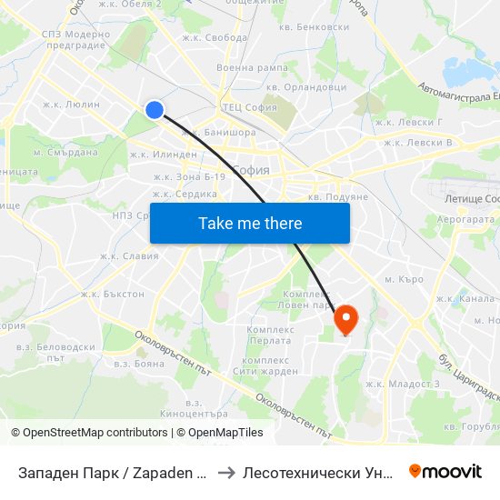 Западен Парк / Zapaden Park (2399) to Лесотехнически Университет map
