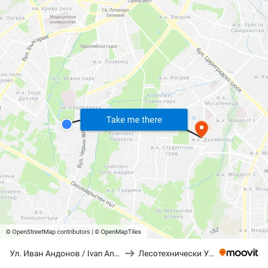 Ул. Иван Андонов / Ivan Andonov St. (1801) to Лесотехнически Университет map