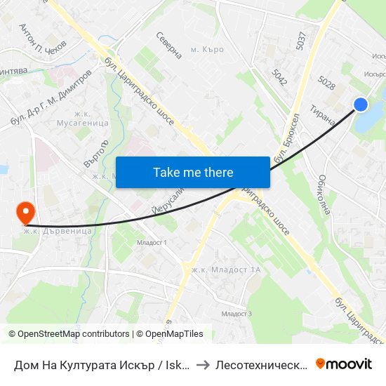 Дом На Културата Искър / Iskar House Of Culture (2369) to Лесотехнически Университет map