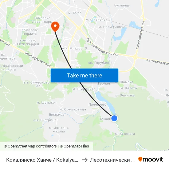 👋 Кокалянско Ханче / Kokalyansko Hanche (0962) to Лесотехнически Университет map
