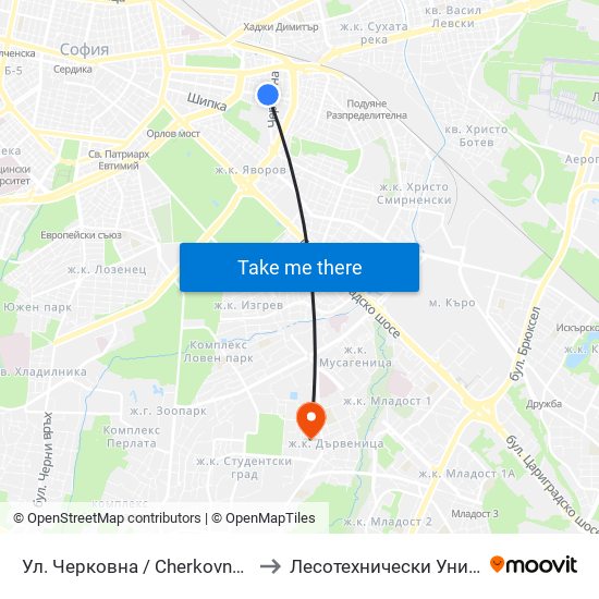 Ул. Черковна / Cherkovna St. (2259) to Лесотехнически Университет map