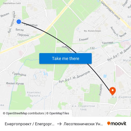 Енергопроект / Energoproekt (0574) to Лесотехнически Университет map