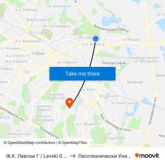 Ж.К. Левски Г / Levski G Qr (0646) to Лесотехнически Университет map