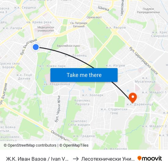 Ж.К. Иван Вазов / Ivan Vazov (0623) to Лесотехнически Университет map