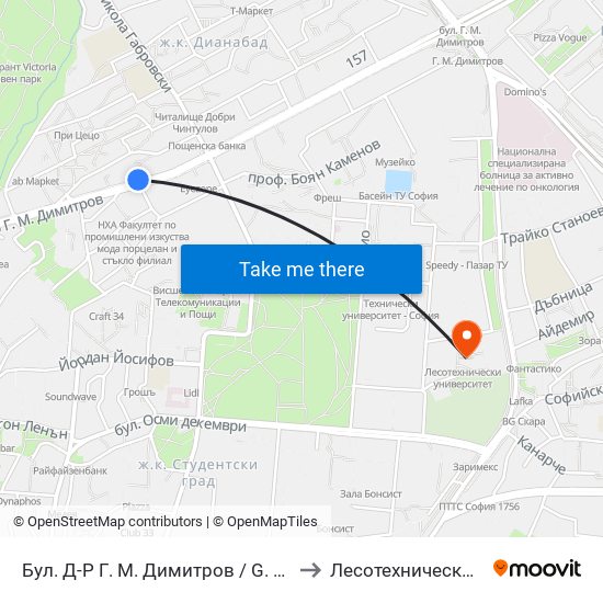 Бул. Д-Р Г. М. Димитров / G. M. Dimitrov Blvd. (0315) to Лесотехнически Университет map