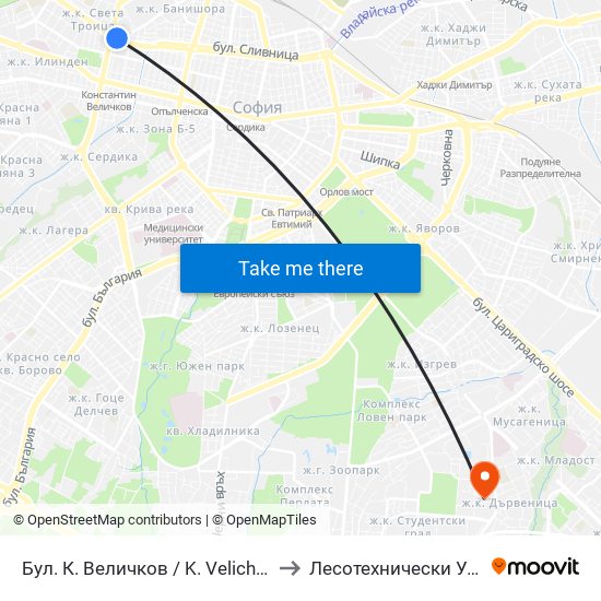 Бул. К. Величков / K. Velichkov Blvd. (0325) to Лесотехнически Университет map