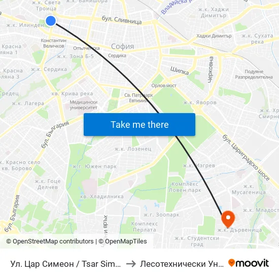 Ул. Цар Симеон / Tsar Simeon St. (2248) to Лесотехнически Университет map
