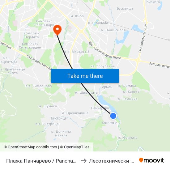 Плажа Панчарево / Pancharevo Beach (1335) to Лесотехнически Университет map