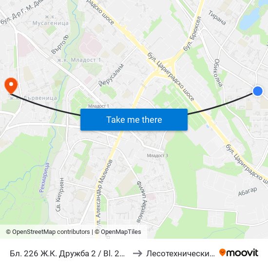 Бл. 226 Ж.К. Дружба 2 / Bl. 226, Druzhba 2 Qr. (2417) to Лесотехнически Университет map