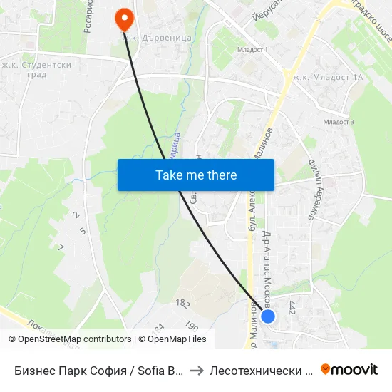 Бизнес Парк София / Sofia Business Park (2390) to Лесотехнически Университет map