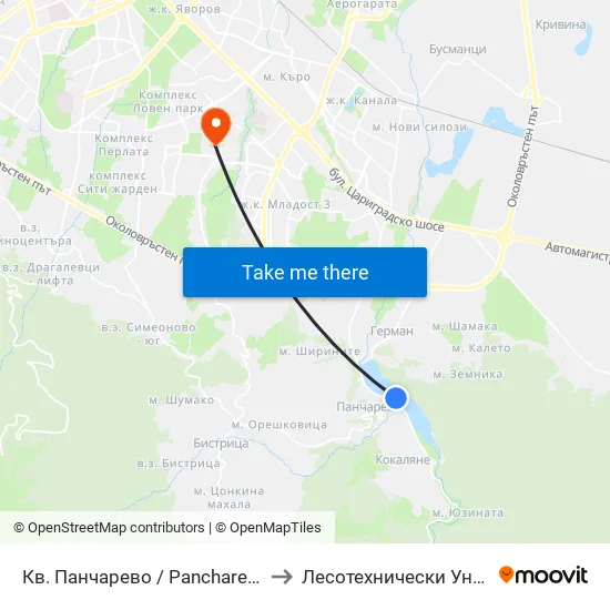 Кв. Панчарево / Pancharevo Qr. (1244) to Лесотехнически Университет map