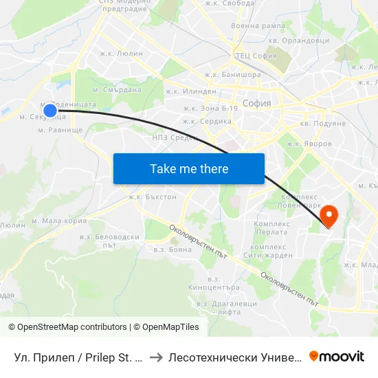 Ул. Прилеп / Prilep St. (1682) to Лесотехнически Университет map