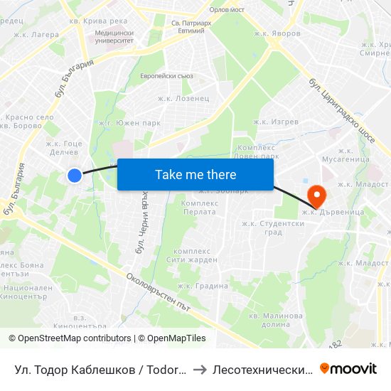 Ул. Тодор Каблешков / Todor Kableshkov St. (0601) to Лесотехнически Университет map
