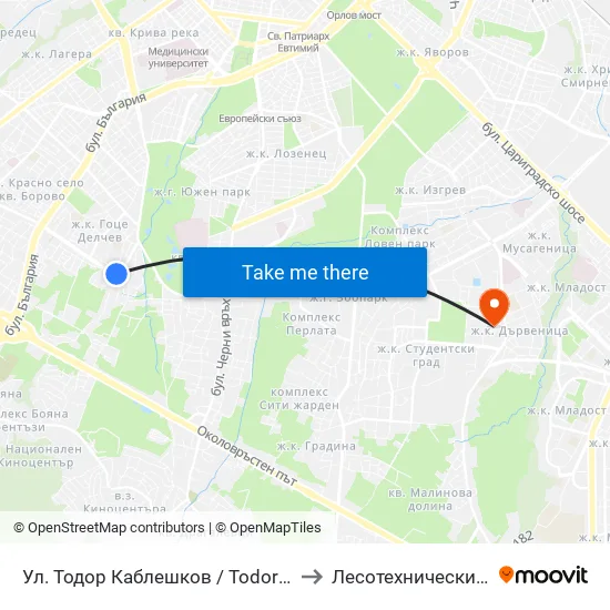 Ул. Тодор Каблешков / Todor Kableshkov St. (0601) to Лесотехнически Университет map