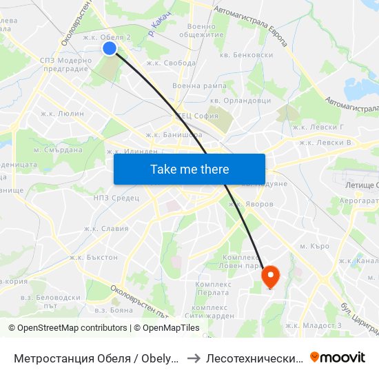 Метростанция Обеля / Obelya Metro Station (0059) to Лесотехнически Университет map