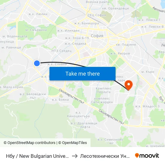 🎓 Нбу / New Bulgarian University (0067) to Лесотехнически Университет map