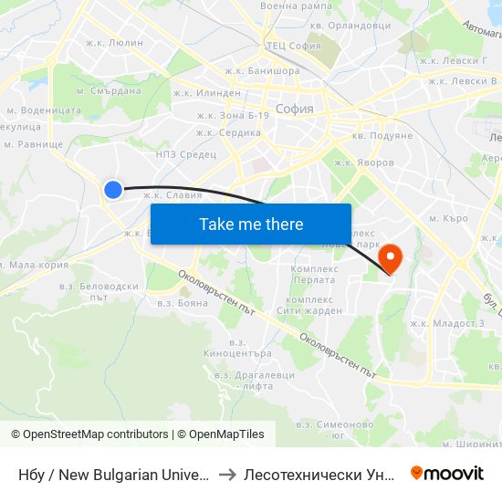 Нбу / New Bulgarian University (0069) to Лесотехнически Университет map