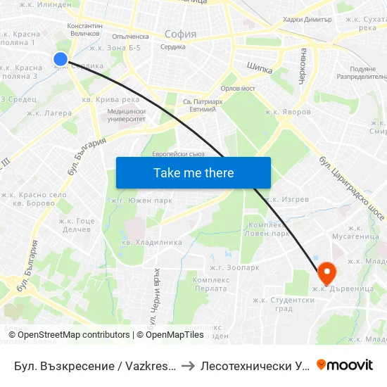 Бул. Възкресение / Vazkresenie Blvd. (0304) to Лесотехнически Университет map