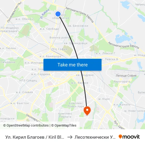 Ул. Кирил Благоев / Kiril Blagoev St. (1987) to Лесотехнически Университет map