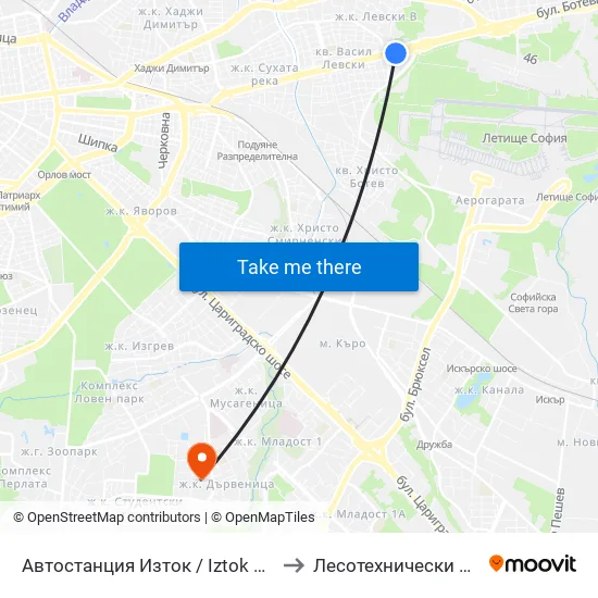 🚌 Автостанция Изток / Iztok Bus Station (2021) to Лесотехнически Университет map