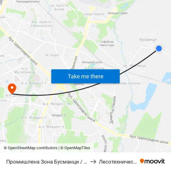 Промишлена Зона Бусманци / Industrial Zone Busmantsi (1641) to Лесотехнически Университет map