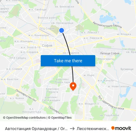 🚌 Автостанция Орландовци / Orlandovtsi Bus Station (0062) to Лесотехнически Университет map