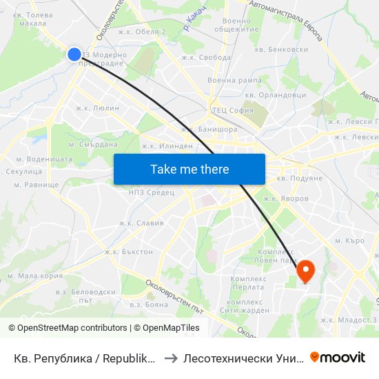 Кв. Република / Republika Qr. (0894) to Лесотехнически Университет map
