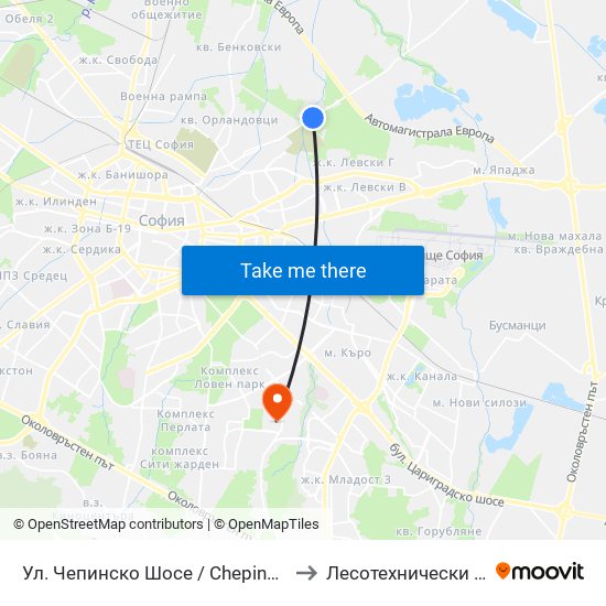 Ул. Чепинско Шосе / Chepinsko Shosse St. (0921) to Лесотехнически Университет map
