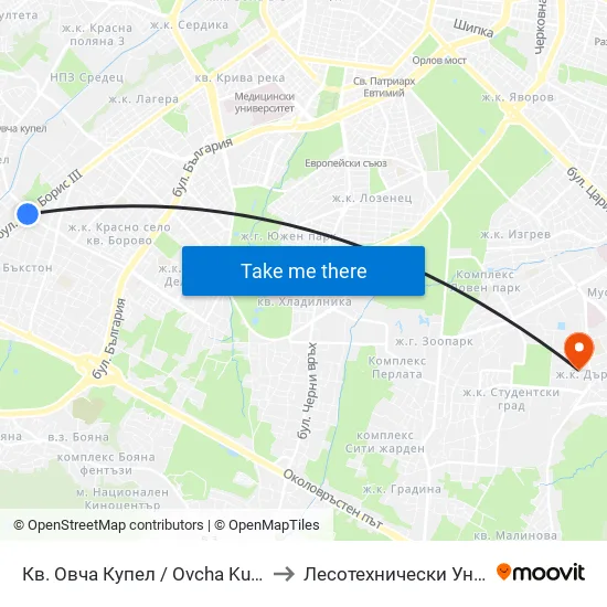 Кв. Овча Купел / Ovcha Kupel Qr. (0875) to Лесотехнически Университет map