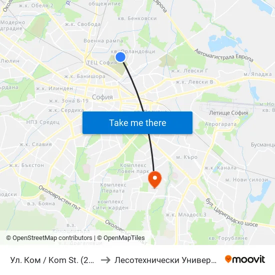 Ул. Ком / Kom St. (2600) to Лесотехнически Университет map