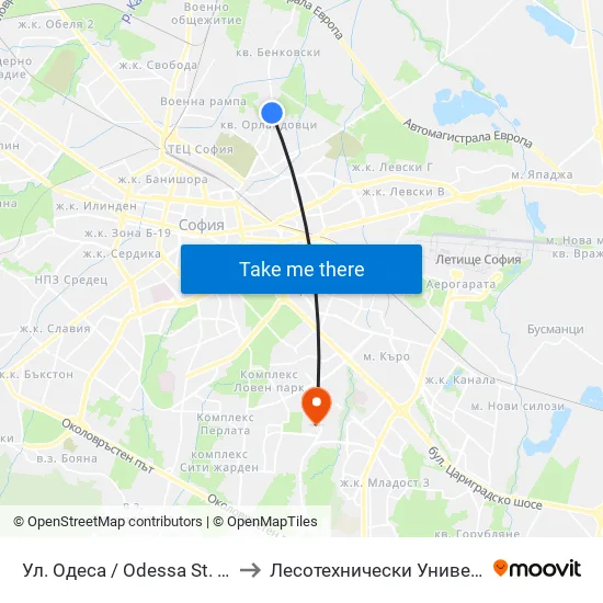 Ул. Одеса / Odessa St. (2356) to Лесотехнически Университет map