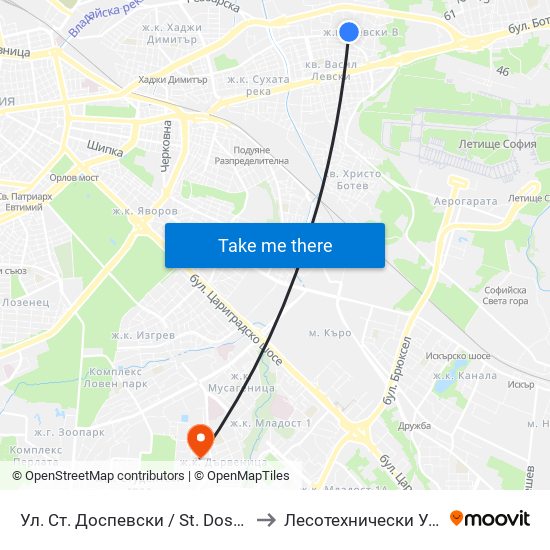 Ул. Ст. Доспевски / St. Dospevski St. (2180) to Лесотехнически Университет map