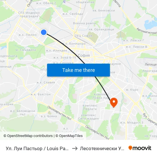 Ул. Луи Пастьор / Louis Pasteur St. (2167) to Лесотехнически Университет map