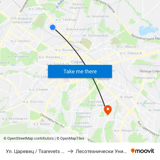 Ул. Царевец / Tsarevets St. (6217) to Лесотехнически Университет map