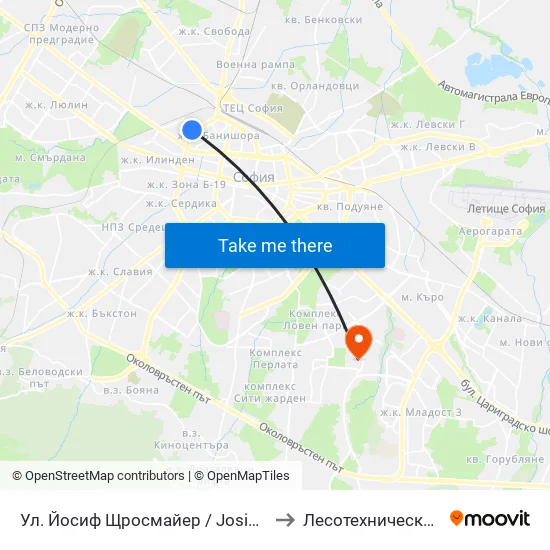 Ул. Йосиф Щросмайер / Josip Strossmayer St. (1969) to Лесотехнически Университет map