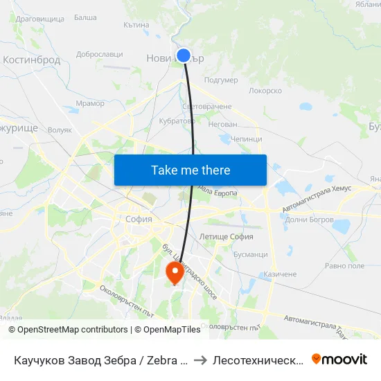👋 Каучуков Завод Зебра / Zebra Caouchouc Factory (0799) to Лесотехнически Университет map