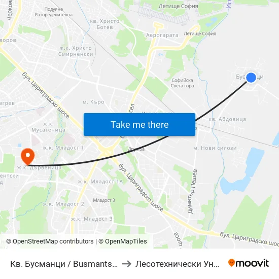 Кв. Бусманци / Busmantsi Qr. (0816) to Лесотехнически Университет map