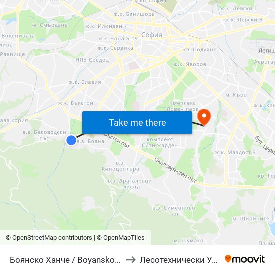 Боянско Ханче / Boyansko Hanche (0267) to Лесотехнически Университет map