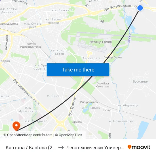 Кантона / Kantona (2441) to Лесотехнически Университет map