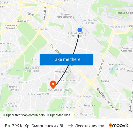 Бл. 7 Ж.К. Хр. Смирненски / Bl. 7, Hr. Smirnenski Qr. (0250) to Лесотехнически Университет map