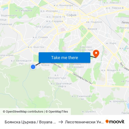 Боянска Църква / Boyana Church (0261) to Лесотехнически Университет map